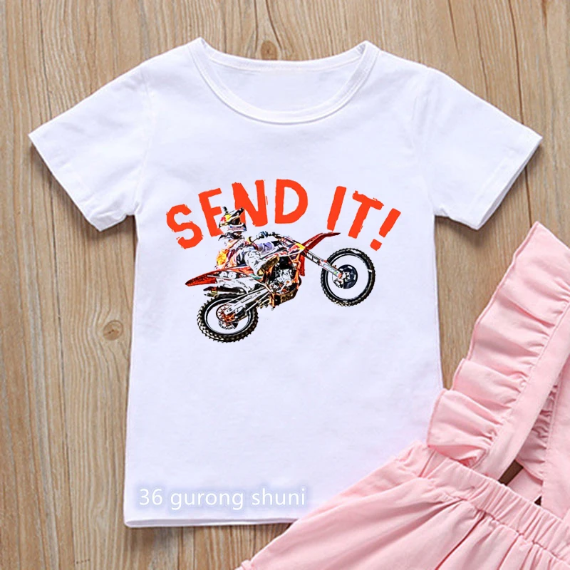 T-shirt for boys Cool motorcycle cartoon print boy clothes casual kids tshirt summer hiphop teen t shirt white yellow tops
