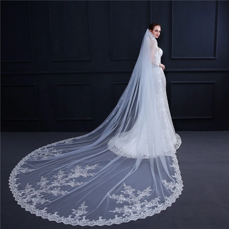 New Arrival Edge Lace Appliques Bridal veils Metal Comb Veu de noiva longo Cheap wedding veil long Weed accessories