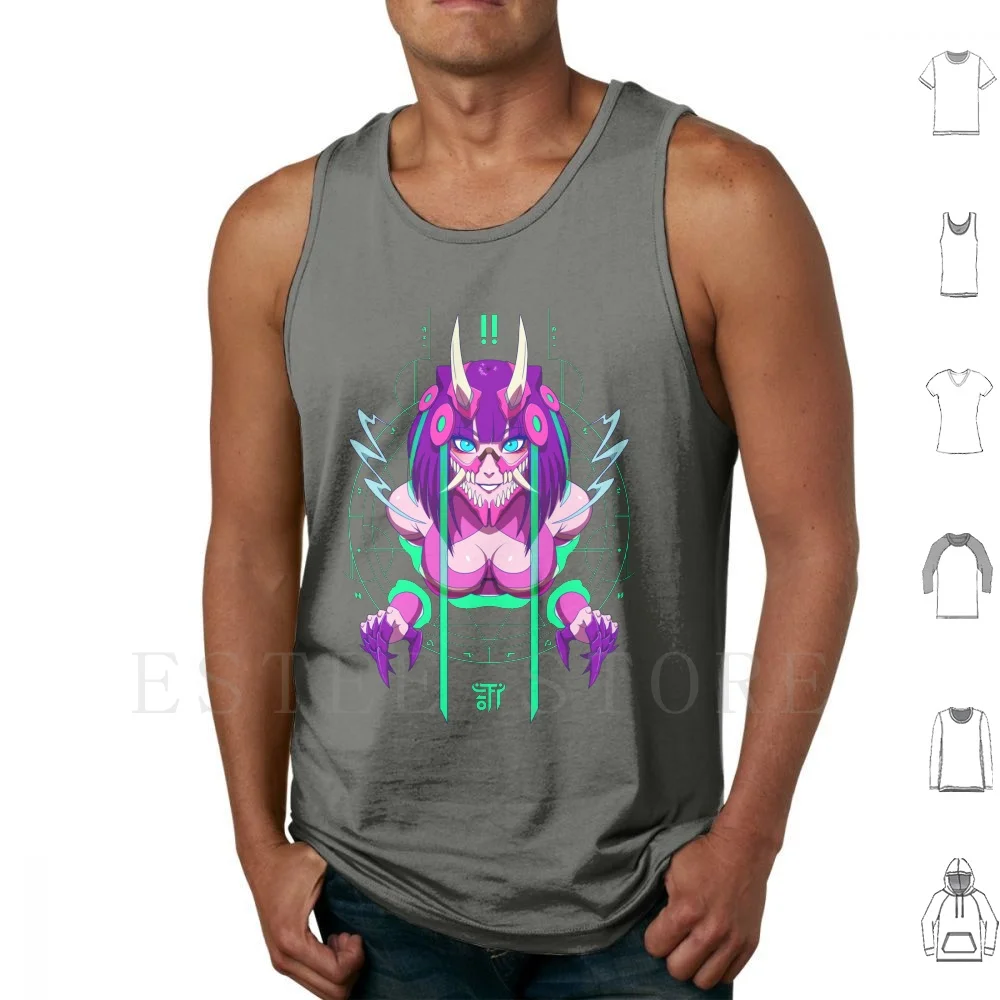 Oni-Girl-Net Camisetas sin mangas Chaleco sin mangas Anime Oni Manga Net Conexion Demon Portal Line Green Oni Fi Kircell