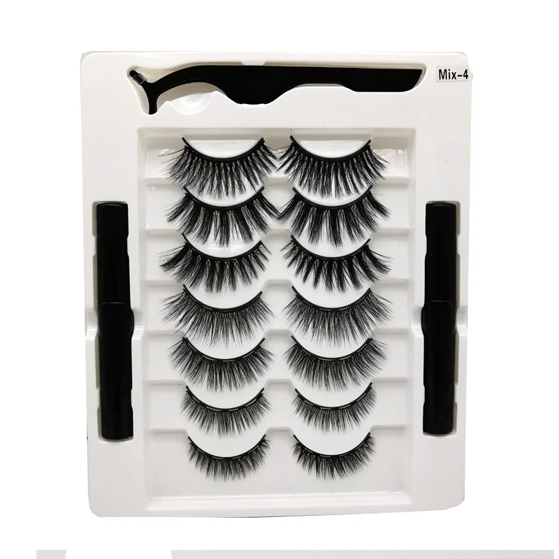 10/7Pairs Strip Magnetic Eyelashes Thick Set Magnet Liquid Eyelinerlashes& Tweezer Waterproof Lasting  Make up Eyelash Extension