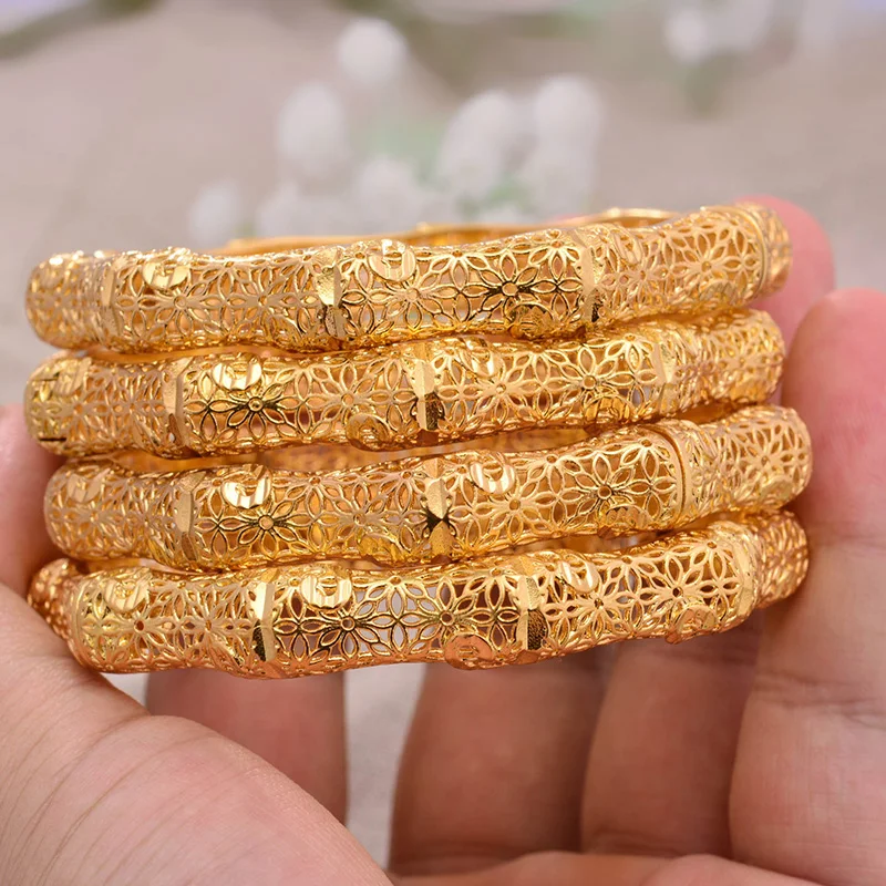 

4pc/Lot Dubai Gold Color Bangles For Women Men Women Bracelets African European Ethiopia Men Girls Jewelry Bangles Gifts