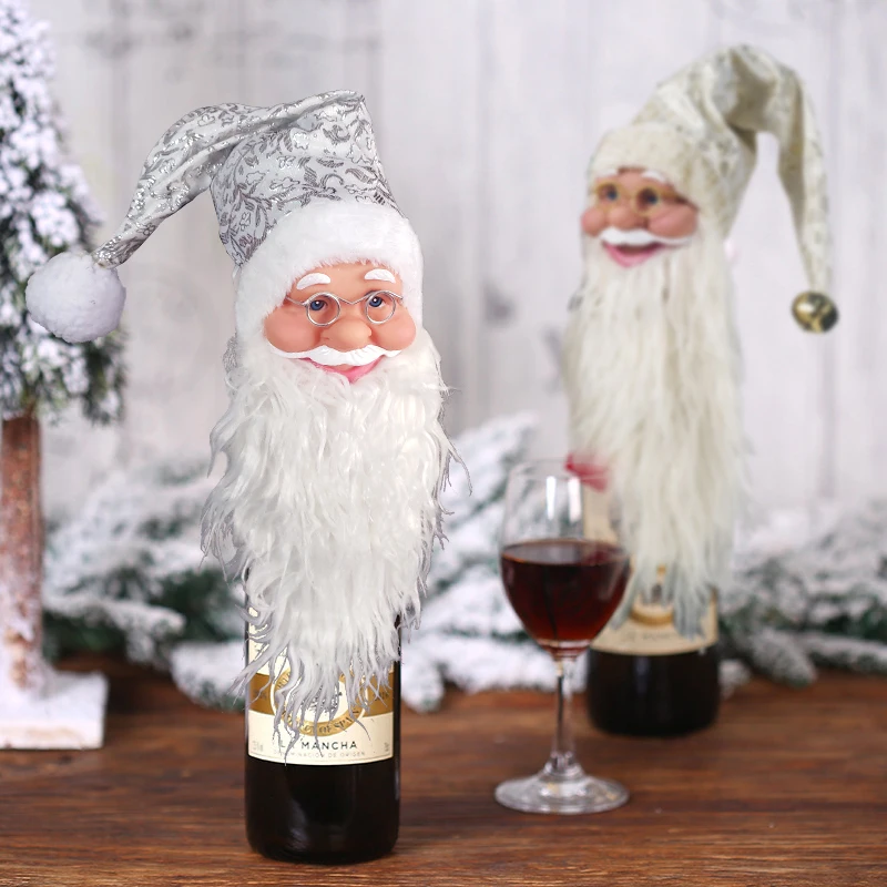 زينة عيد الميلاد سانتا كلوز رئيس غطاء زجاجة النبيذ الأحمر زجاجة الديكور العلوي النسيج شجرة عيد الميلاد الديكور العلوي 2026 #3
