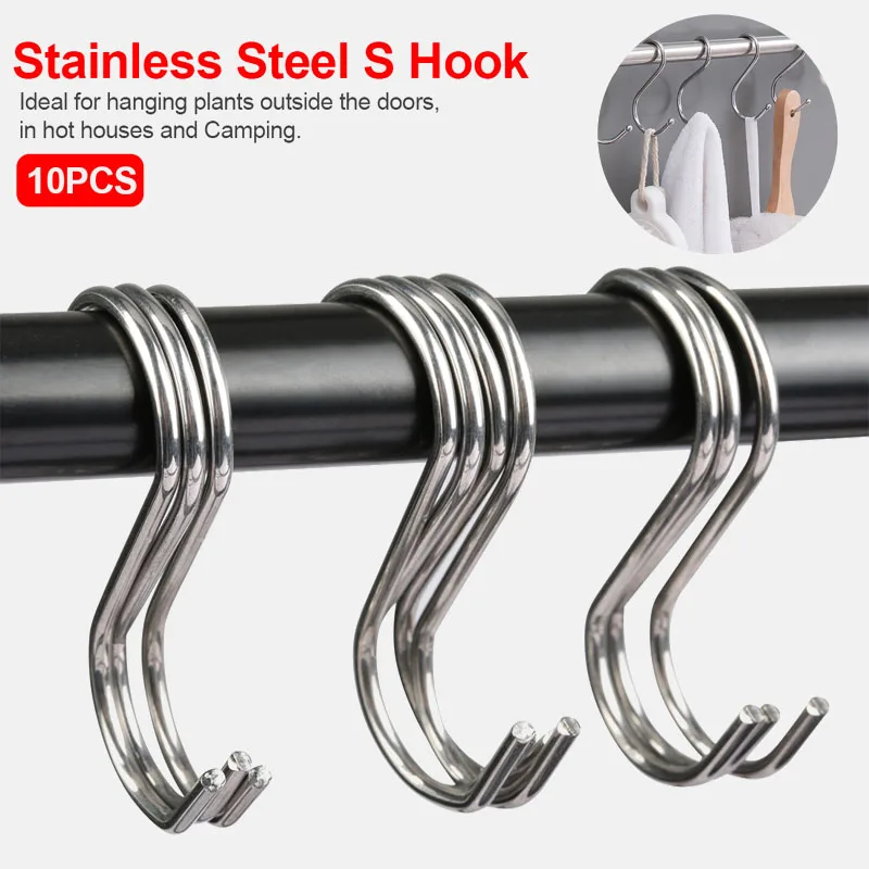 

10pcs Stainless Steel Household Hooks Set for Hanging S Shape Hanger Practical Storage Holder for Home Office Kitchen Cabinet