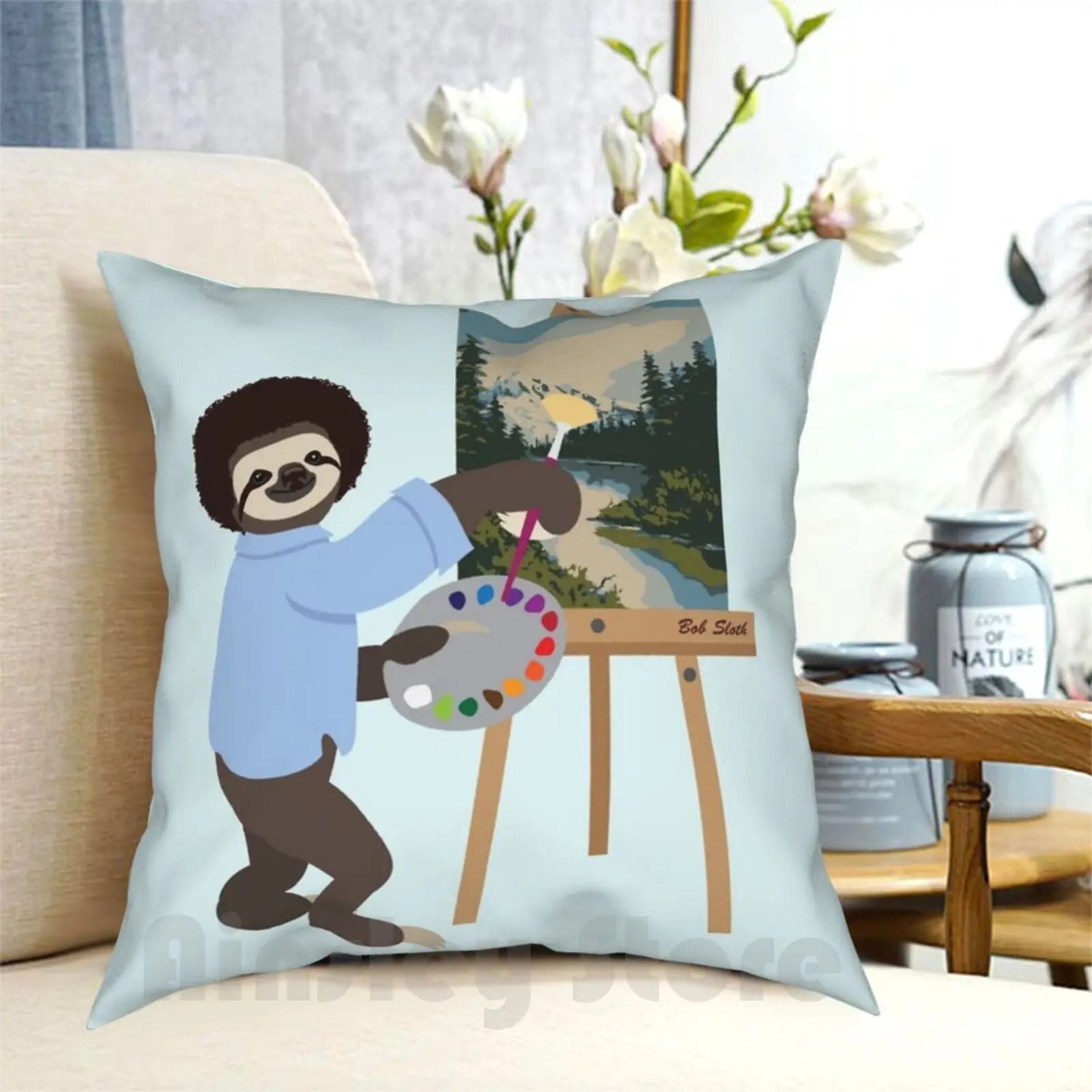 Bob Sloth Pillow Case Printed Home Soft Throw Pillow Sloth Sloths Bob Ross Happy Happy Little Trees Bob Sloth Sloth Love