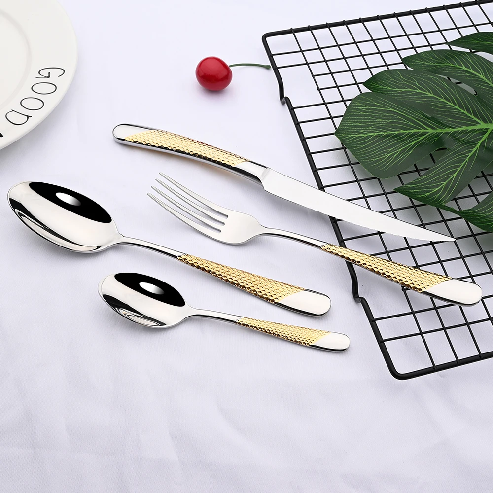 6/24Pcs Kitchen Tableware Cutlery Set 304 Stainless Steel Gold Fork Spoon Steak Knife Western Dinnerware Set Home Dropshipping