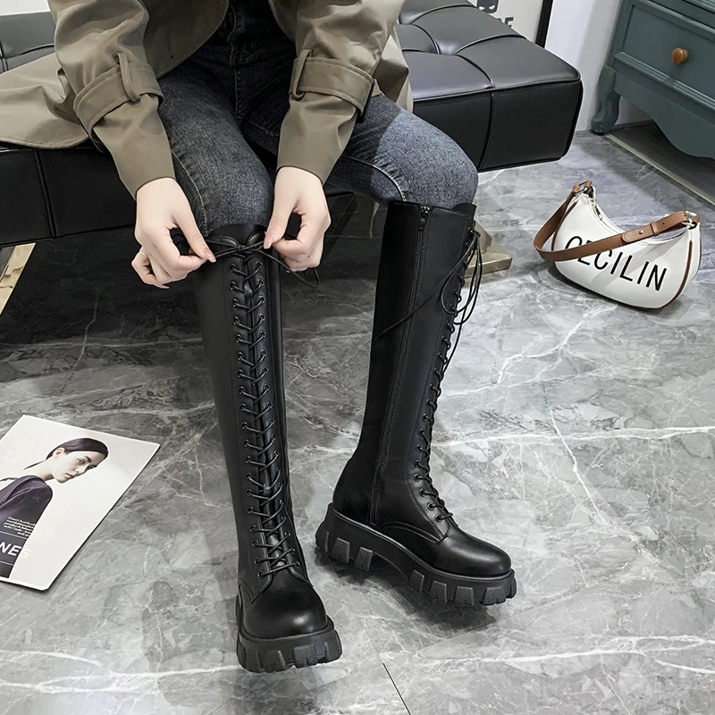 Autumn and Winter New Women\'s Boots Round Toe Square Heel Knight Boots Over The Knee Pu High Boots 2021 Sexy Women\'s Boots