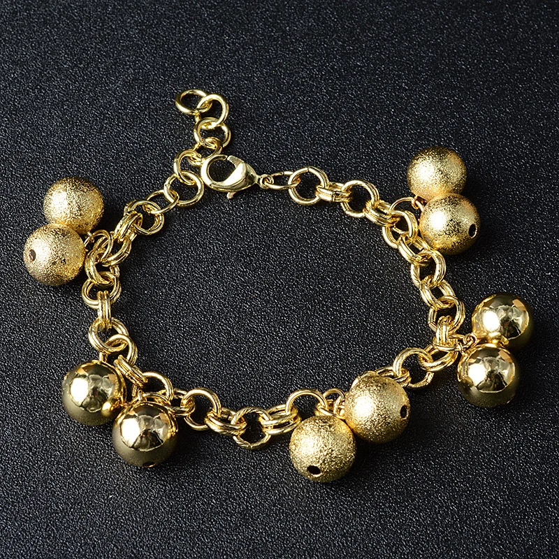 Sunny Jewelry 18K Gold Plated Round Bead Charm Bracelet for Women Ball Shape Pendant Hand Link Chain Party Wedding Jewellery