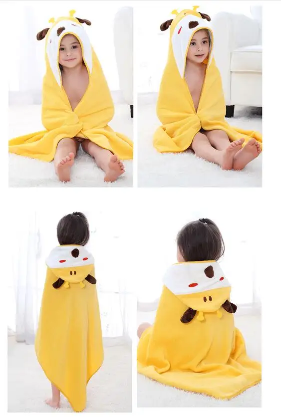 Kids Beach Towel Infant 100% Cotton Bathrobe Baby Boys Girls Spring Animal Hooded Bath Towel 90*90cm Children Cartoon Blanket