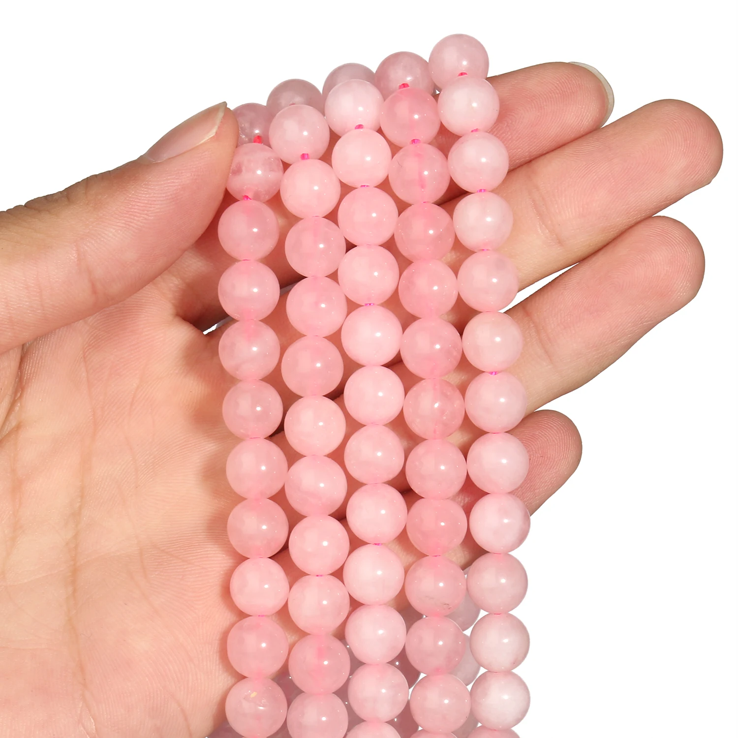 Naturstein Rose Rosa Quarz Kristall Runde Lose Perlen 15''Strang 4 6 8 10 12 MM Pick Größe für Schmuck Machen Diy Armband – Detail 7