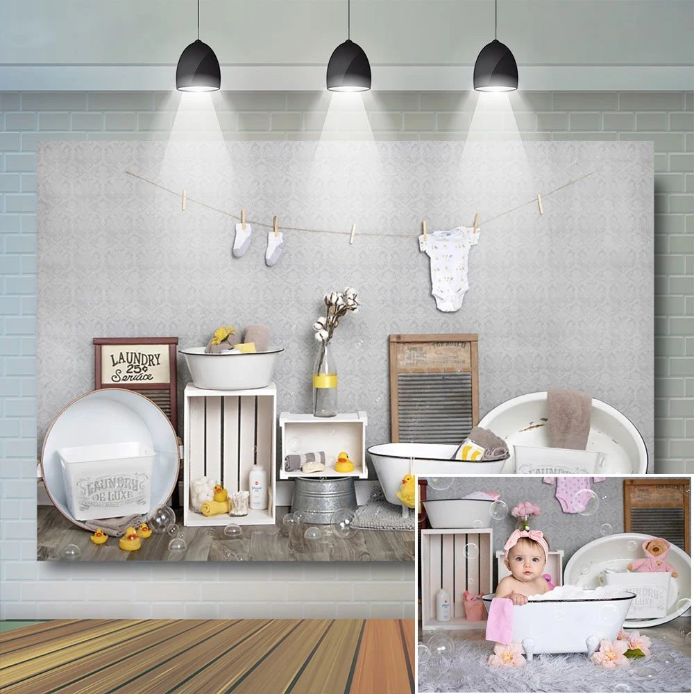 

Kids 1st Birthday Baby Shower Backdrop Barthroom Decor Wooden Floor Photocall Profession Background Ducks Childhood Photo Studio