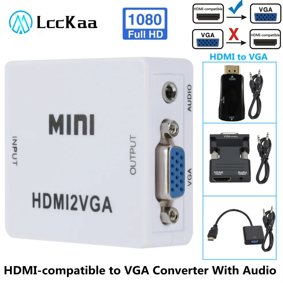 LccKaa 1080P HDMI-compatible to VGA Adapter Converter With Audio HDMI2VGA Cable For PC Laptop TV Box Computer Display Projector