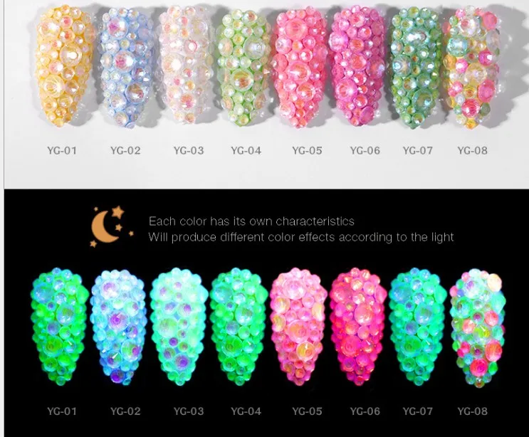 Top quality Fluorescent стразы Luminous Mix SS16 SS20 Non Hotfix Neon Rhinestone Noctilucent Electric Nail Art Decorations