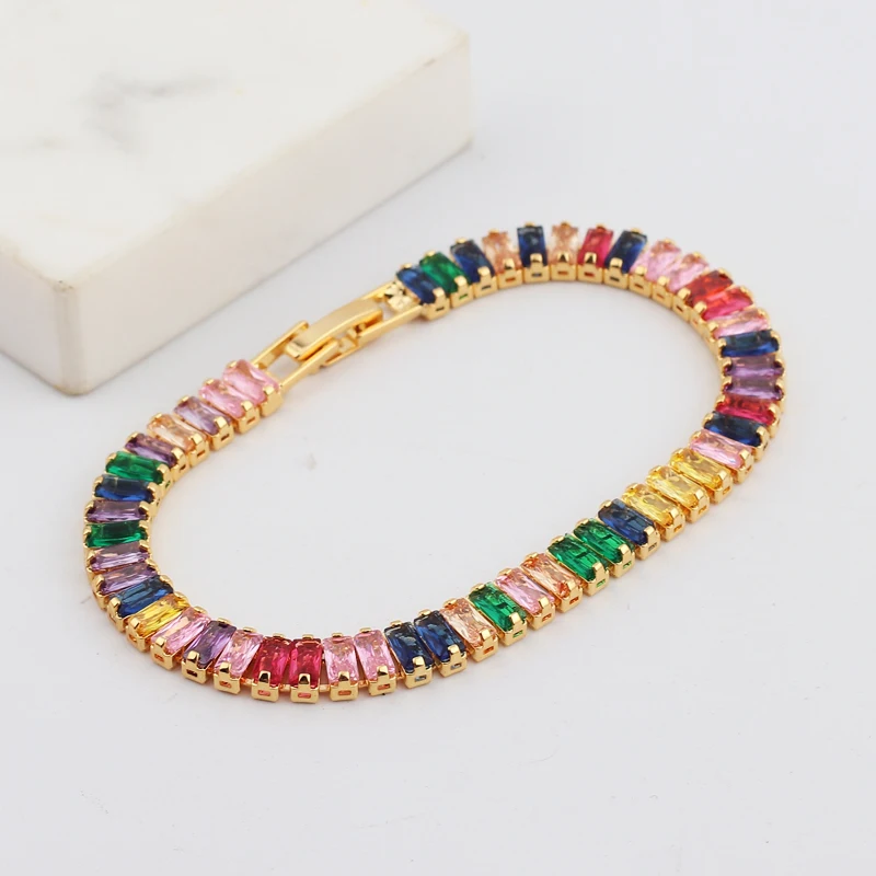 Hot Charm Tennis CZ Zircon Rainbow Bracelet For Women Luxury Multicolor Crystal Bracelet Couple Jewelry Gifts