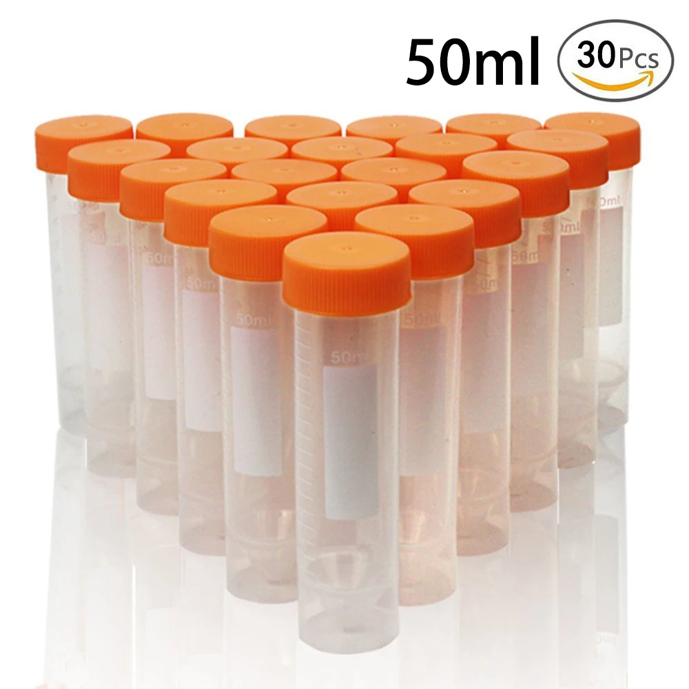 30pcs , 50ml Flat-Bottom Plastic Graduated Vial Tube With Screw Cap Centrifuge Tube Freezing Test Tube CryoTube For Laboratory