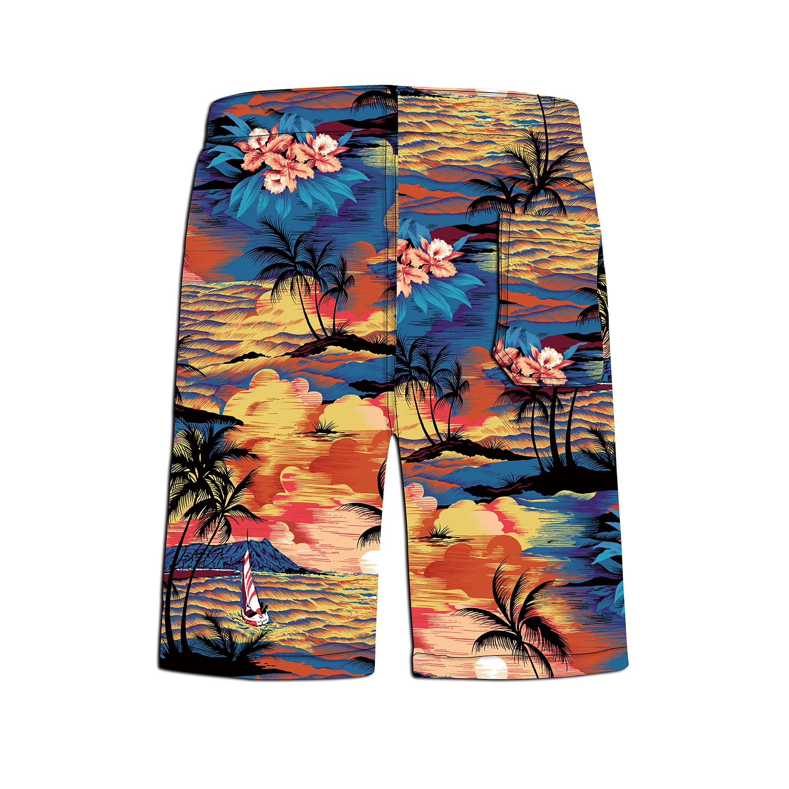 

Wholesale New Design Romantic Sunset Eco-friendly Custom Orange Coconut Quick Dry Beach Printed Hawaiian Shirt +Shorts Man Suit