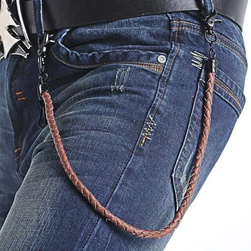 Black Rope Leather Waist Chain Wallet Chain for Men Biker Punk Key Chain Fashion Accessory