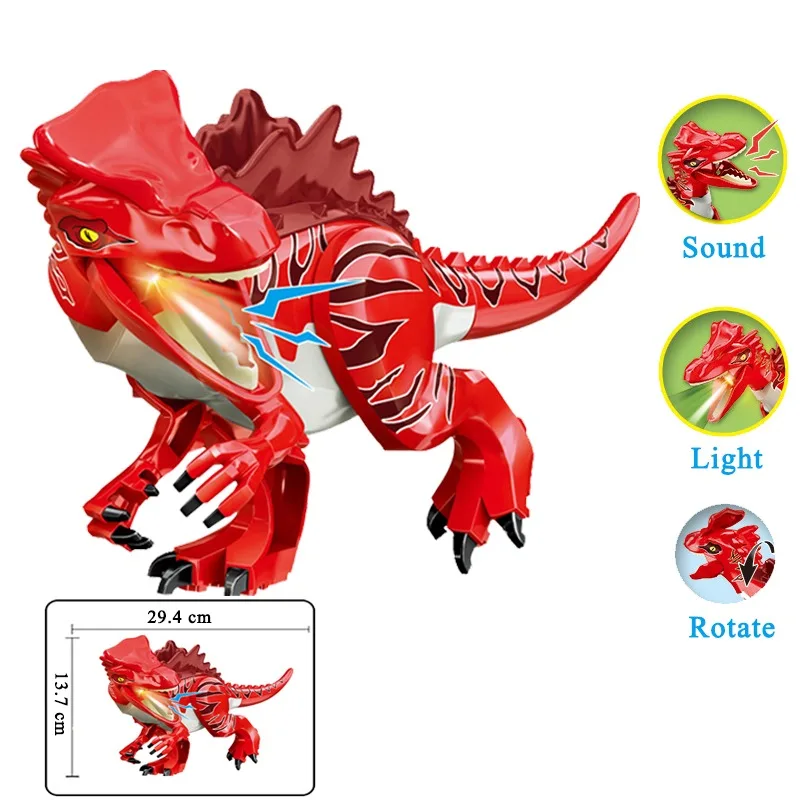 Jurassic World Dinosaur Building Blocks Carnotaurus T-Rex Dilophosaurus Animal Bricks Boys Toy with Light and Light for Children