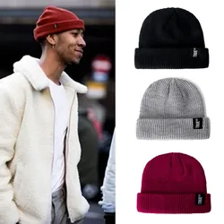 Hot Sale Daily SHORT Beanie Hat Unisex Sailor Style Winter Hat Men Women Ribbed Knitted Melon Cap True Letter Baggy Hat