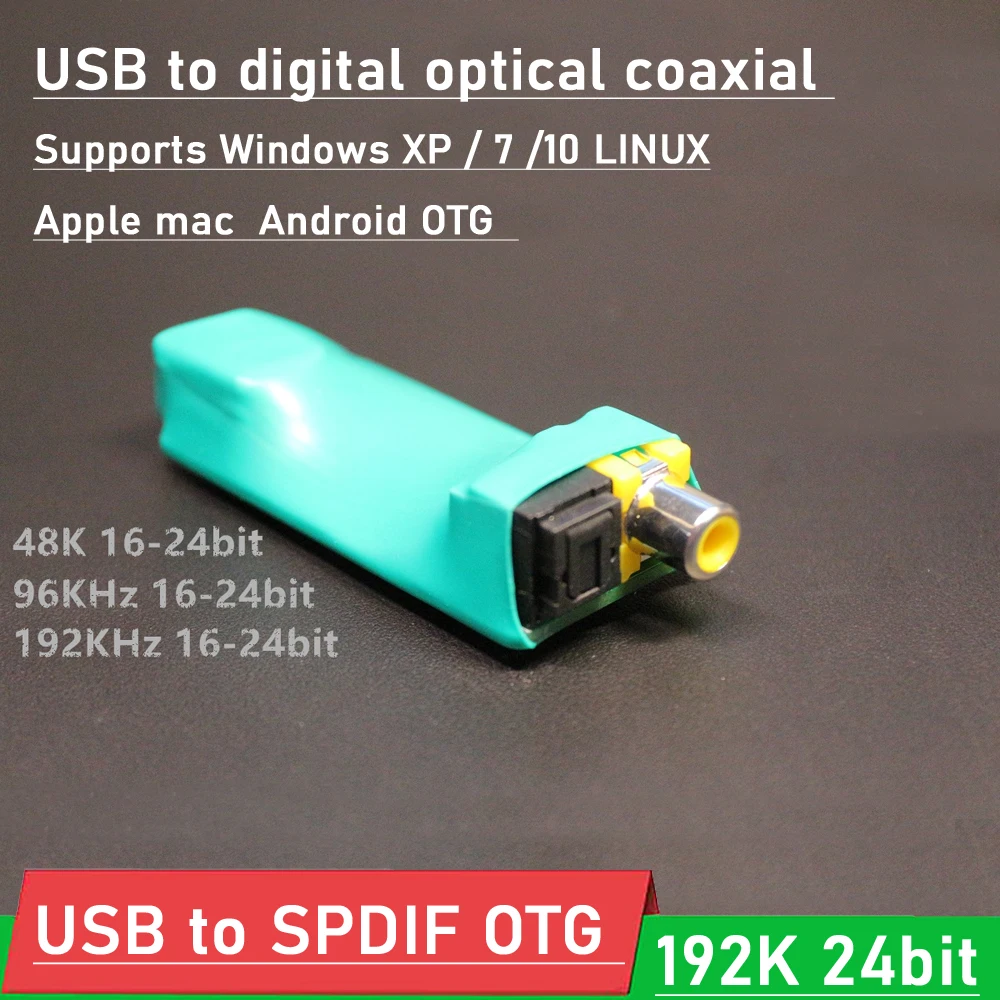 USB na cyfrowy optyczny koncentryczny wyjście USB na SPDIF OTG USB 192K 24bit dla Windows WIN7 WIN10 LINUX Android