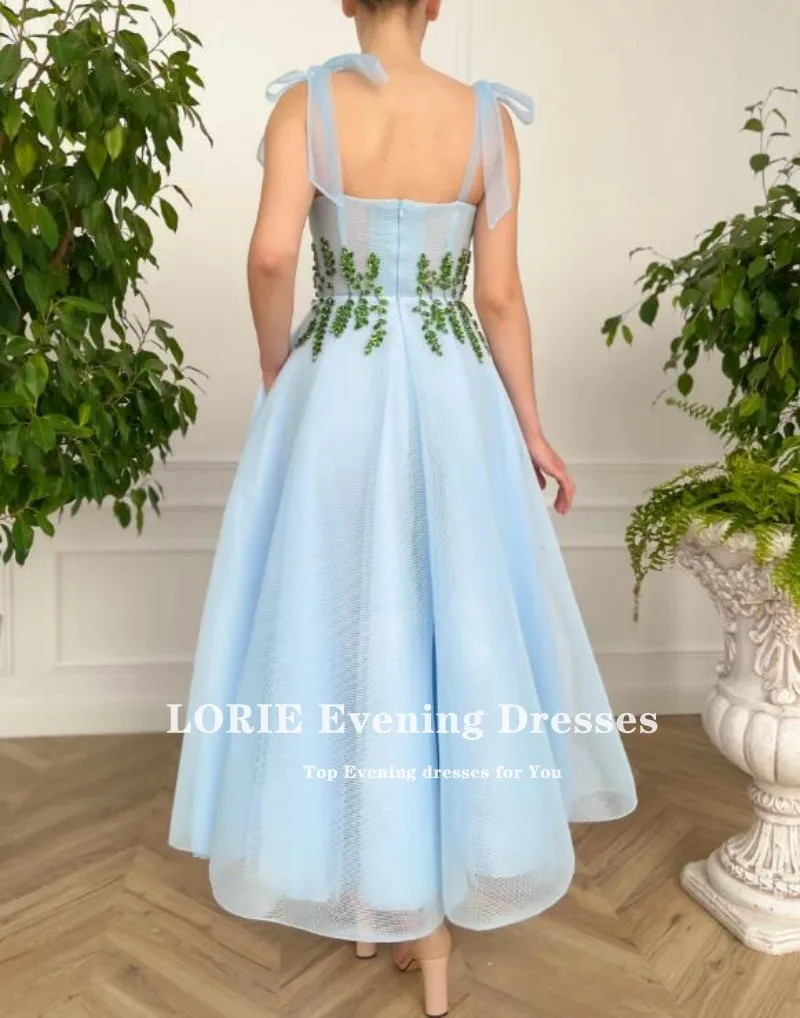 LORIE Blue Prom Dresses 2021 a-line Spaghetti Strp Beaded Tea Length Party Gown Robes de cocktail Dress for Teens spedizione gratuita