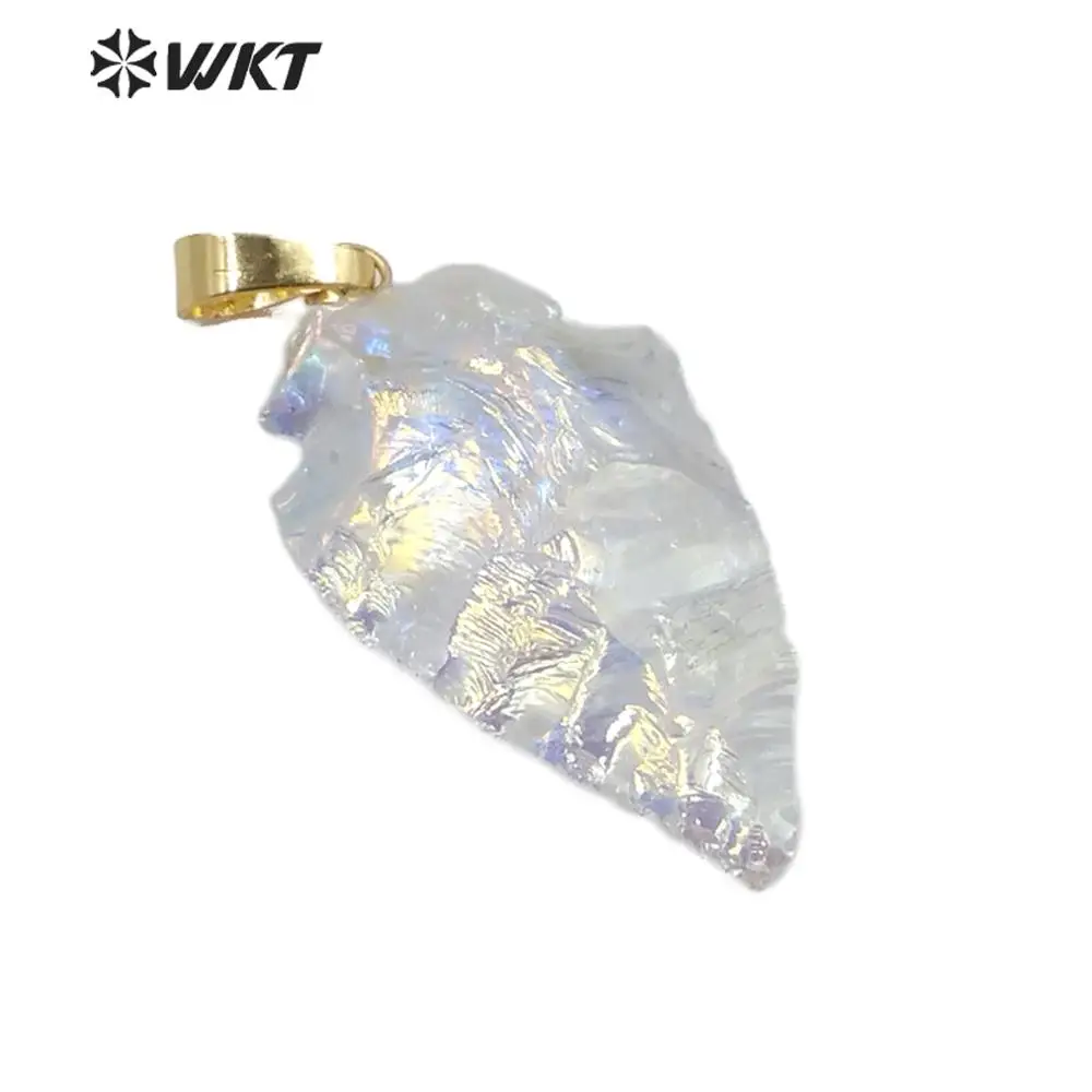 WT-P1542 gorgeous natural raw crystal quartz with Aura plated pendant arrow shape pendant clear stone beautiful woman pendant