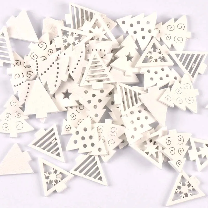 10-50pcs 22-40mm Wood Crafts white christmas trees DIY Scrapbooking For Wooden Ornament Home Decoration Sewing Accessories M2216