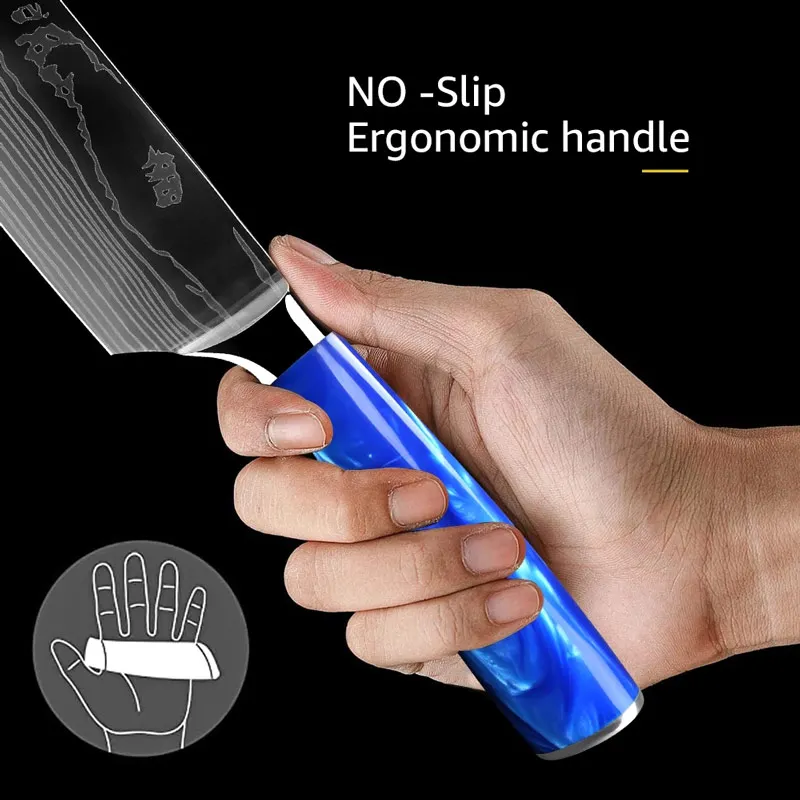 سكين مطبخ الشيف الياباني 1- 10 قطعة مجموعة 7CR17 440C الفولاذ المقاوم للصدأ دمشق رسم اللحوم الساطور تقطيع سانتوكو أدوات الطبخ #4