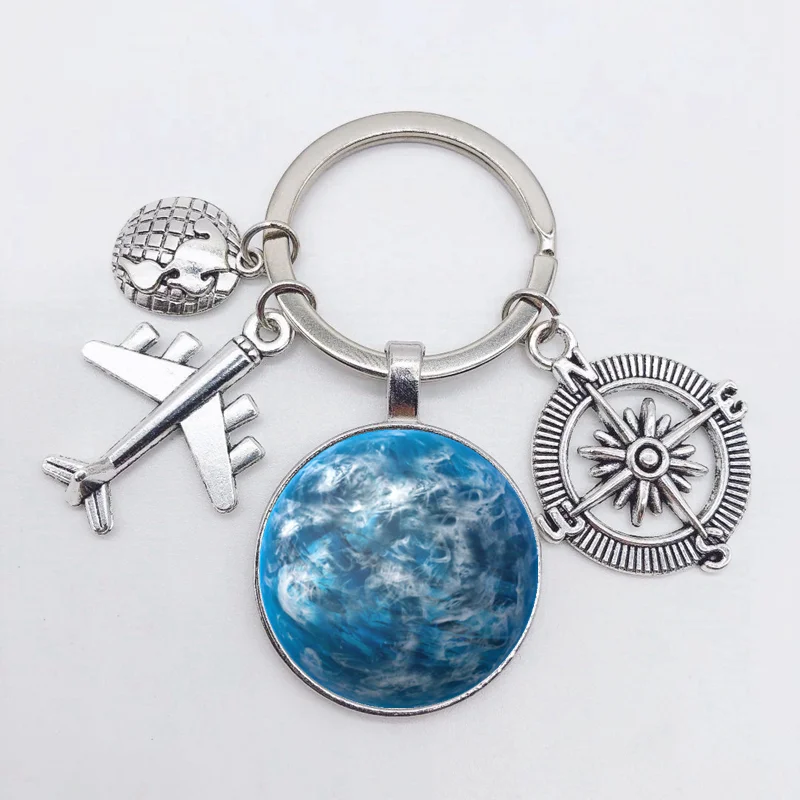 Earth plane keychain pendant earth compass personality memorial key ring gift for travel lovers