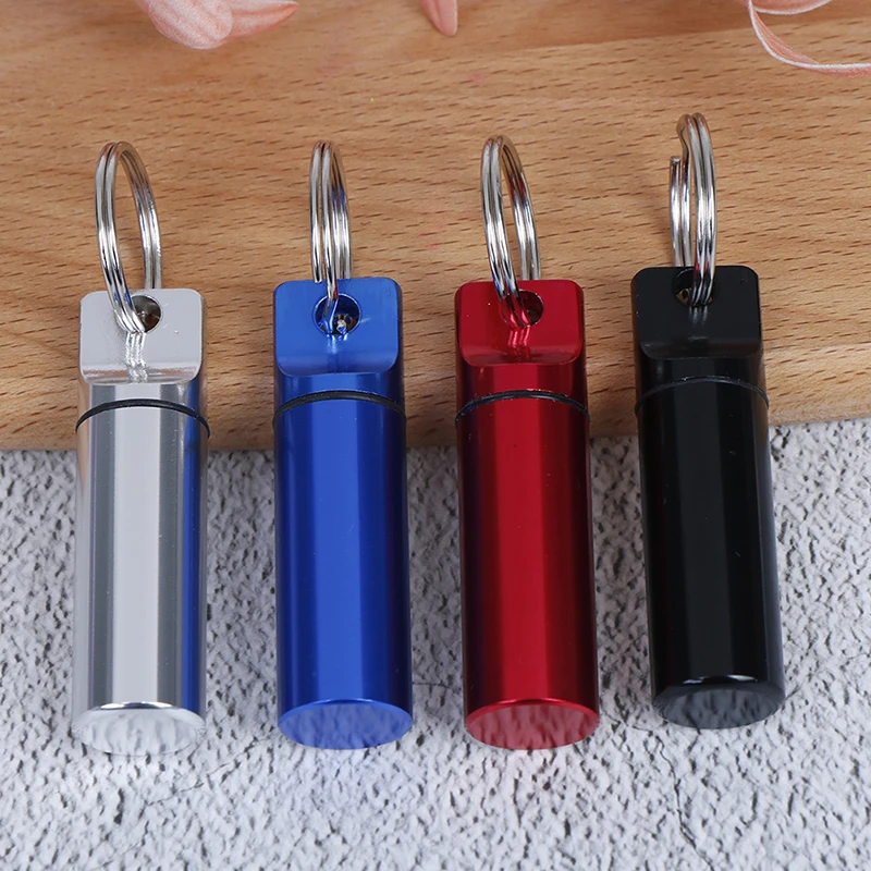 1pcs Waterproof Aluminum Pill Box Keychain Carabiner Medicine Case Container Bottle Holder Outdoor Pill Case PillBox