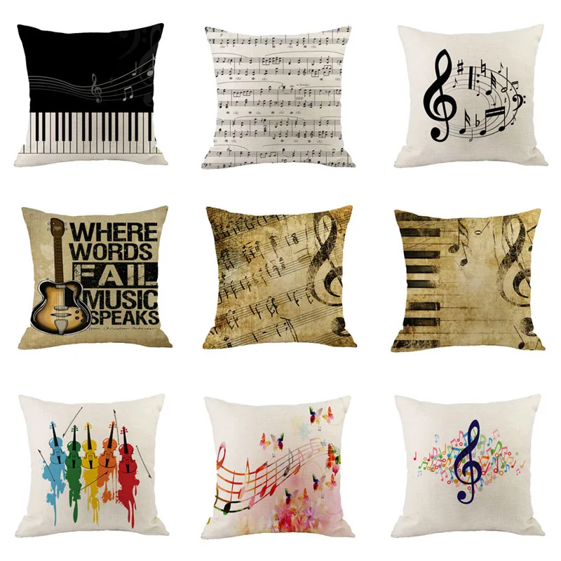 

Creative Music Note Cushion Cover Piano Guitar Throw Pillow Case Home Decoration Pillowcase Sofa Cushions Living Room Decoration