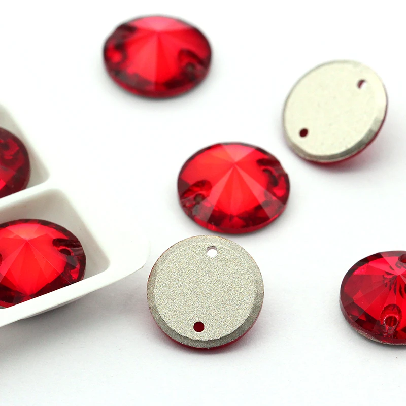Red Round K9 Crystal Strass Glass  Flatback Sew-on Rhinestones for Diy Craft Christmas Clothing Garment Decoration Jewelry Beads