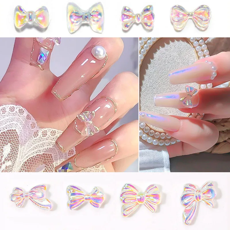 Mélange de breloques aurores colorées, 10 pièces, décorations de Nail Art 3D, nœuds de bonbons, accessoires de manucure holographiques