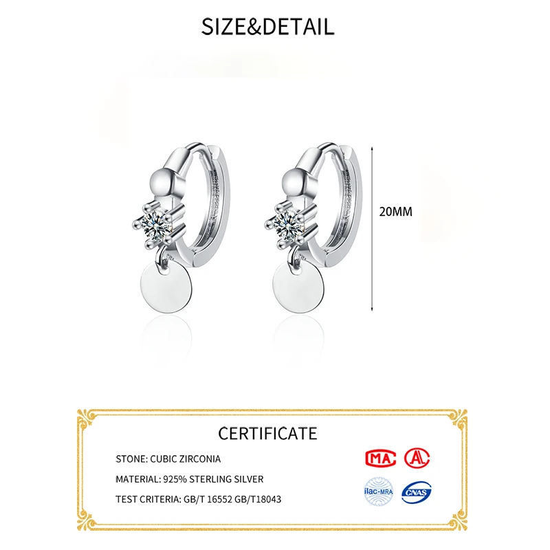 PONYKISS Trendy 925 Sterling Silver Round Shiny Flake Zircon Hoop Earrings Buckle for Women HipHop Fine Jewelry Drop Shipping