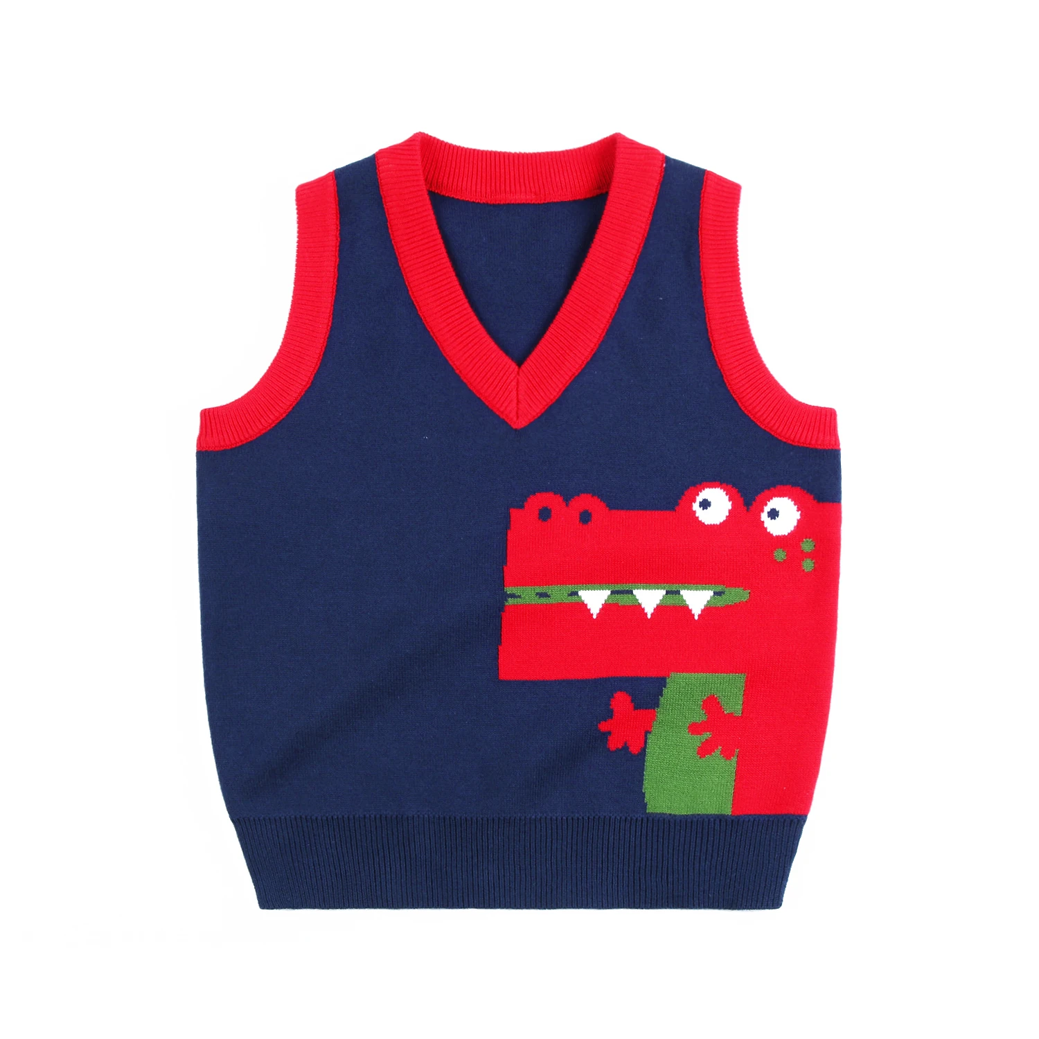 OVTRB Kids Boy Crocodile Sweater Vest Child Autumn Winter Knitted V Neck Sleeveless Pullover School Casual Children Clothes