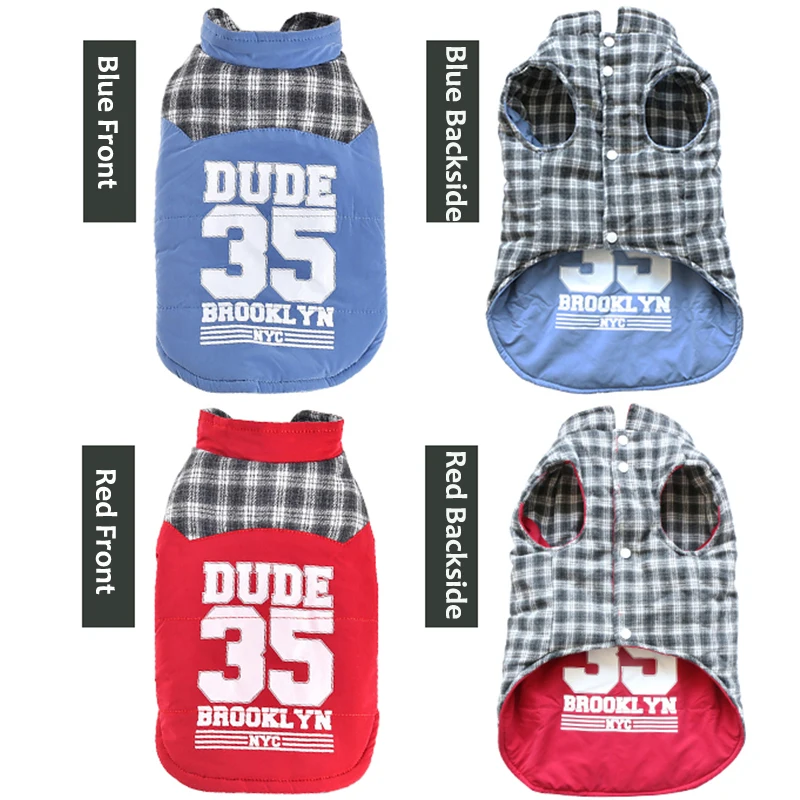 Sleeveless Two Side Wear French Bulldog Clothes Sweatshirt With Plaid Lining Pet Dog Vest Winter Coat Jacket XS XXXL Cat Outfit