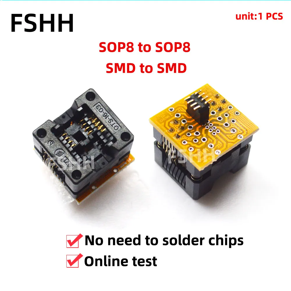 

SOP to SOP8 test socket 150mil 208mil SOP8 to SOP8 adapter Solder-free online test Pitch 1.27mm to 1.27mm test socket