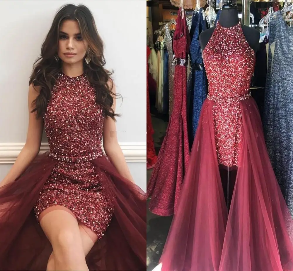 Vestido rojo marrón brillante para desfile, Vestido corto de fiesta de graduación, cuello de joya sin mangas con cuentas, falda de tul por encima de la falda, vestidos de fiesta de cóctel 2021