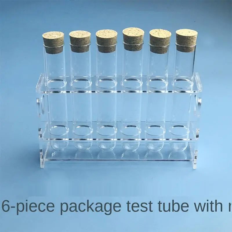 Package 6 PCs 20/25/30*150 Glass Test Tube with Wooden Plug Single Row 6 Holes Organic Glass Tube Rack