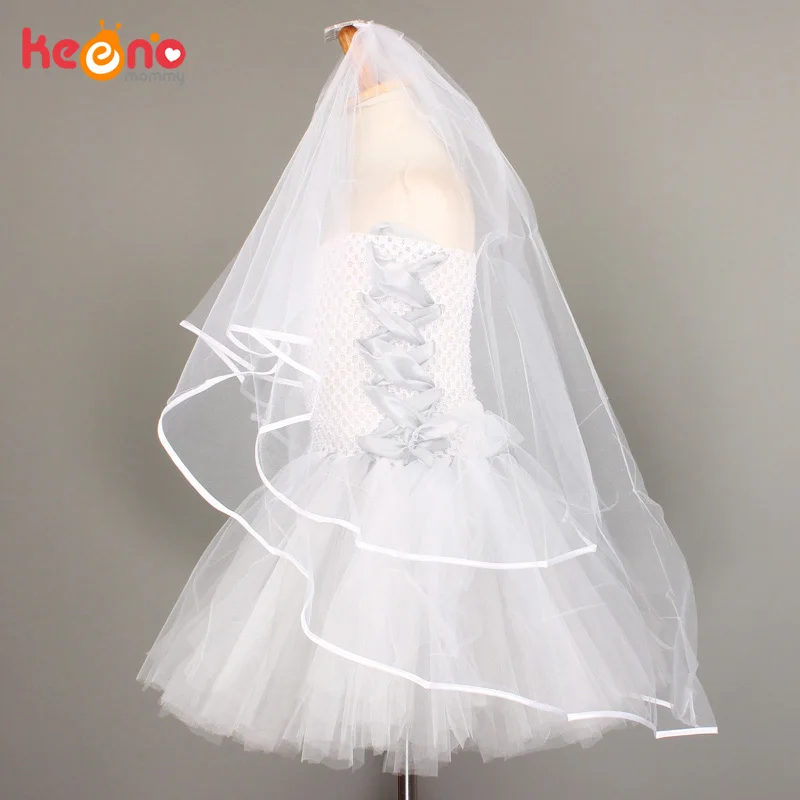 Halloween Dead Bride Girls Tutu Dress with Veil Children Corpse Lady Halloween Carnival Cosplay Costume Kids Fancy Tulle Dress