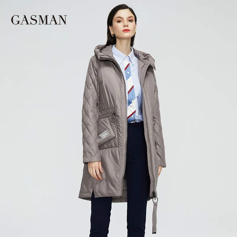 GASMAN-Veste longue décontractée pour femme, parka à capuche, trench-coat en coton fin, vêtements d'extérieur chauds, mode féminine, printemps 2022, nouveau, 21150