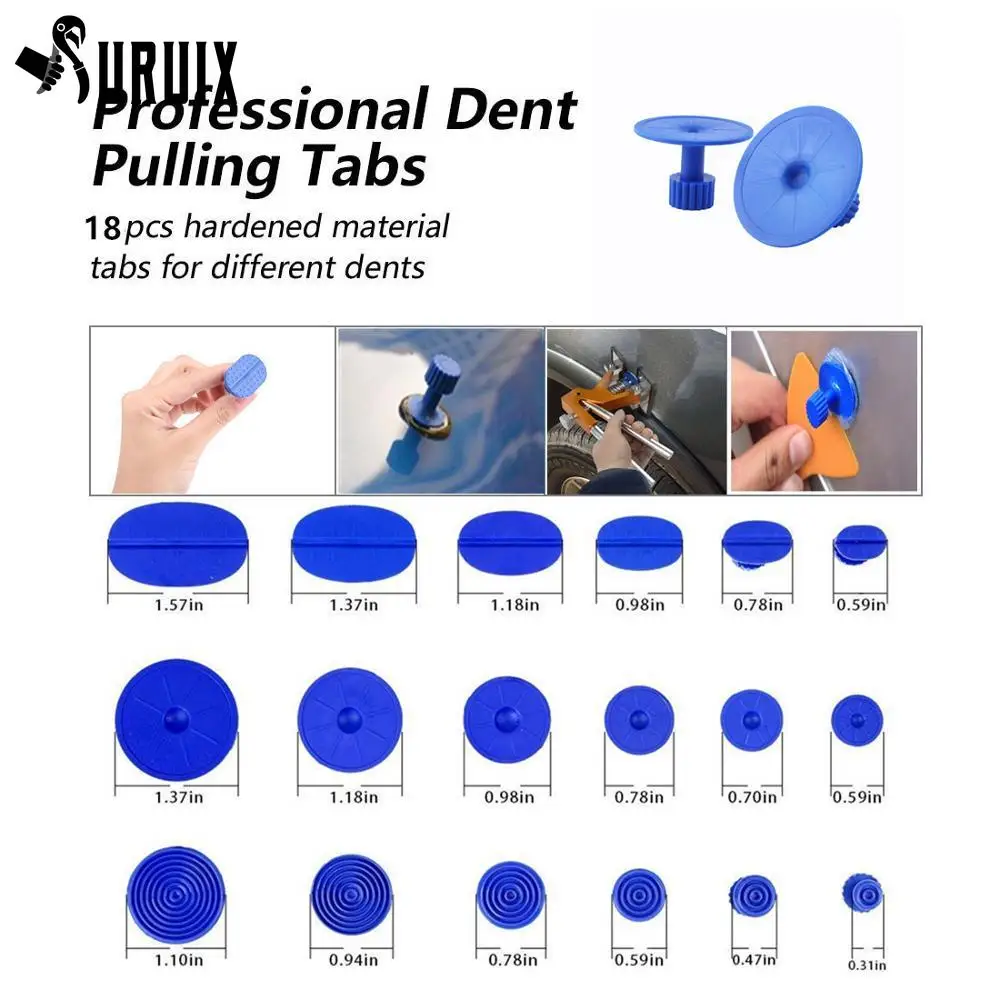 FURUIX 18 pcs  Auto Repair Tool Dent Tabs Paintless Dent Repair Tools Durable Glue Tabs Suction Cup Car Repair Kit