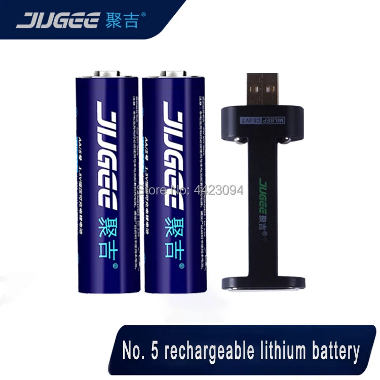 jugee 2pcs 1.5v 2000mah lithium AA usb rechargeable 3000mWh Li-polymer li-ion polymer lithium battery +1 USB Charger