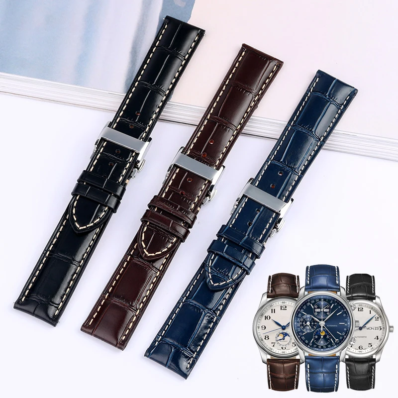 Alligator Cowhide wristband for Longines famous craftsman L2 collection moon phase kangkas belt 19mm 20mm 21mm men\'s wristband
