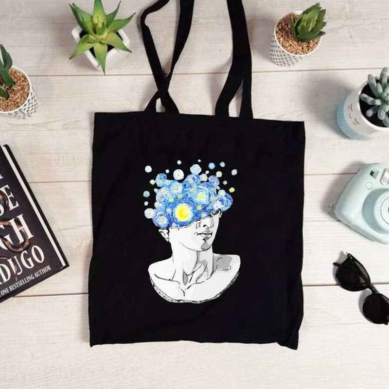 Women Fashion Van Gogh Graphic Shopping Bag Women Canvas Environmental Protection Large Capacity Shopping Bag Classic