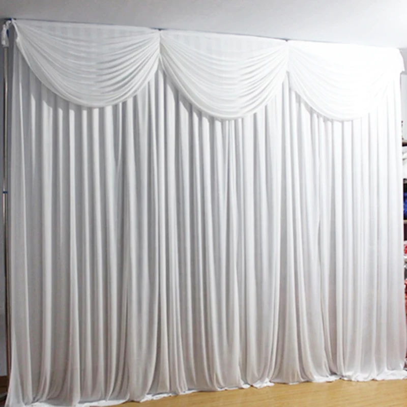 

3*3M/10x10FT White Wedding Backdrop Curtain with Attached Swag DIY Baby Shower Birthday Event Party Stage Background Curtains