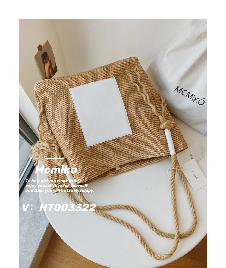 Ladies Shoulder Bag Rattan Patchwork Handbag Summer Beach Bag Large Wallet Casual Handbag Straw Bag Linen Rope Weaving