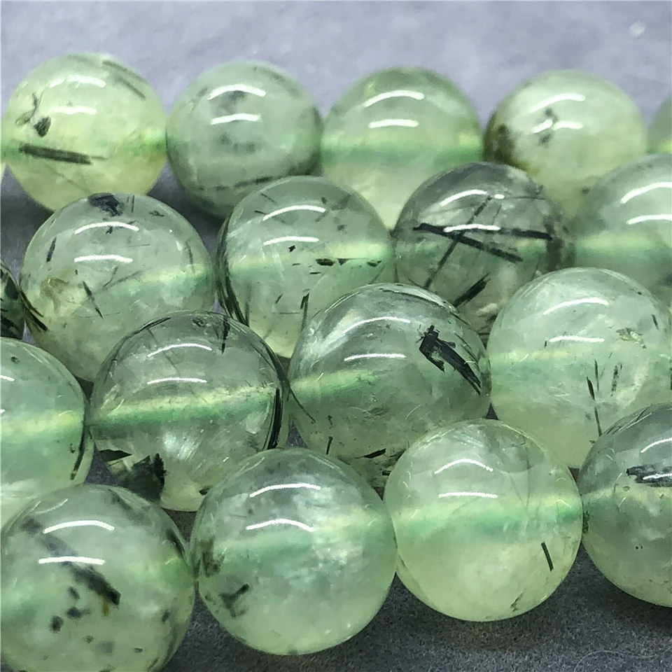 AAA Prehnite Beads 6-12mm Round Natural Loose Green Hair Quartz Stone Bead DIY