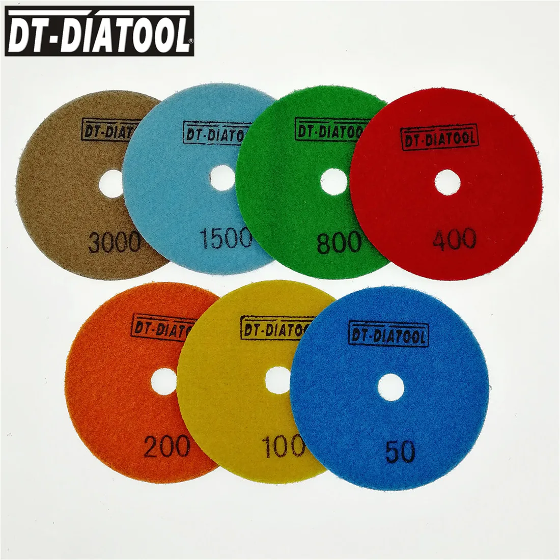 DT-DIATOOL 7pcs 100mm/4inch Grade A Dry Diamond Polishing Pads Resin Bond Sanding Discs For Marble Granite Stone Polisher Discs