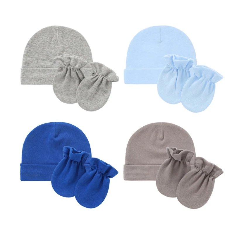 Baby Anti Scratching Cotton Gloves Infant Hat Set Newborn Face Protection Scratch Mittens Breathable Cotton Warm Cap Baby Bonnet