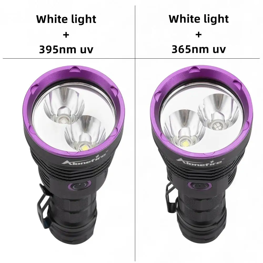 Alonefire SV43 White+365nm UV Flashlight Ultra Violets Ultraviolet Waterproof Invisible Torch for Pet Stains Hunting Marker Chec